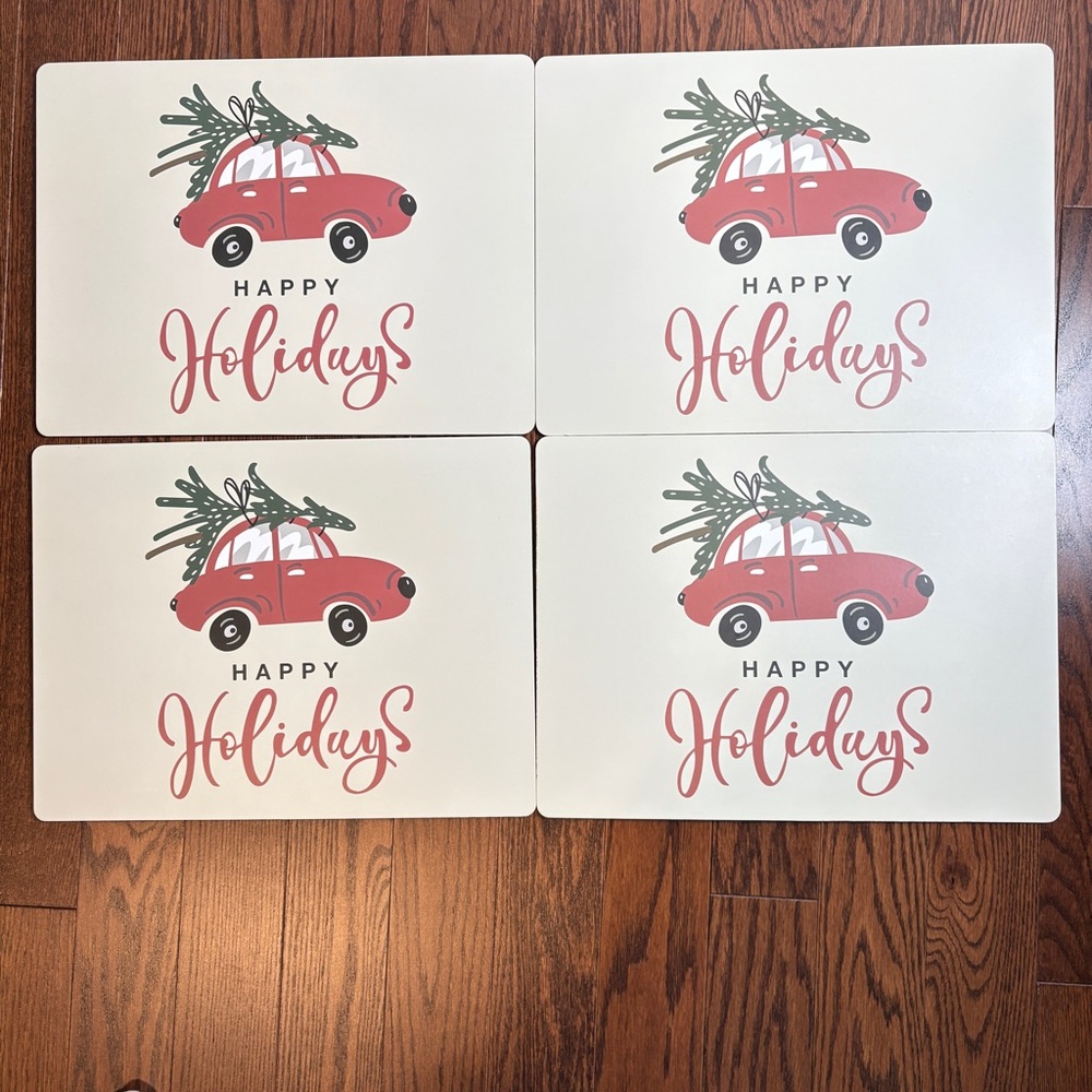Christmas Cork Backed Placemats Set of Four Happy Holidays